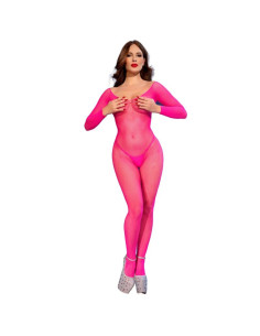 CHILIROSE - CR 4894 NEON PINK MESH BODYSTOCKING S-M