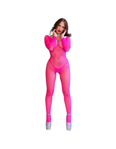 CHILIROSE - CR 4894 NEON PINK MESH BODYSTOCKING S-M