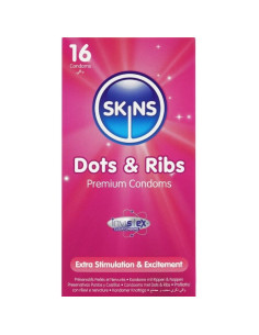 SKINS - DOTS and RIBS PREMIUM PREZERVATYVŲ PAKUOTĖ, 16 tablečių