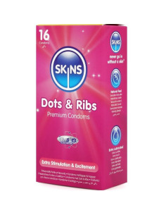 SKINS - DOTS and RIBS PREMIUM PREZERVATYVŲ PAKUOTĖ, 16 tablečių 2