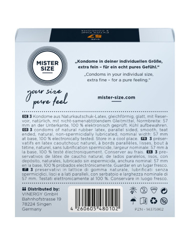 MISTER SIZE - PREZERVATYVŲ DYDIS L 57 MM (3 VIENETAI)