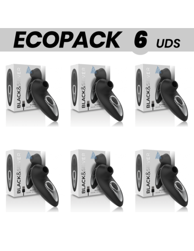 ECOPACK 6 UNITS - BLACKandSILVER DRAKE DELUXE SUCKING VIBE RECHARGEABLE SILICONE BLACK