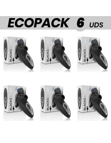 ECOPACK 6 UNITS - BLACKandSILVER DRAKE DELUXE SUCKING VIBE RECHARGEABLE SILICONE BLACK