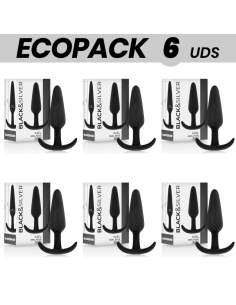 ECOPACK 6 UNITS - BLACKandSILVER KAEL SILICONE ANAL PLUG WITH MEDIUM HANDLE