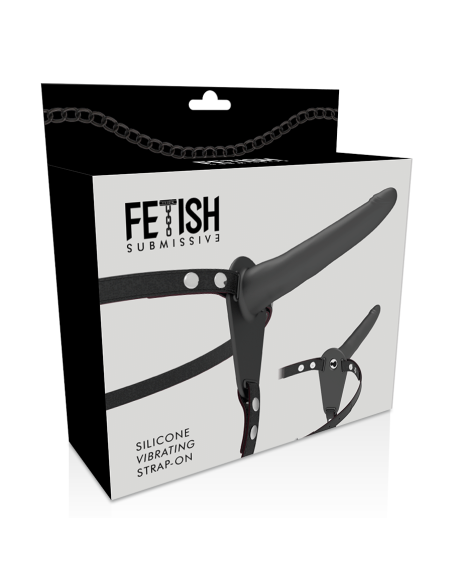 FETISH SUBMISSIVE HARNESS - JUODAS SILIKONINIS VIBRATORIUS 15 CM