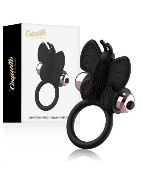 COQUETTE CHIC DESIRE - DRUGELIS PENIES ŽIEDAS SU VIBRUOJU, JUODAS-AUKSINIS
