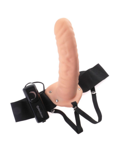 FETISH FANTASY SERIES - 19 CM VIBRATING HOLLOW STRAP-ON BROWN