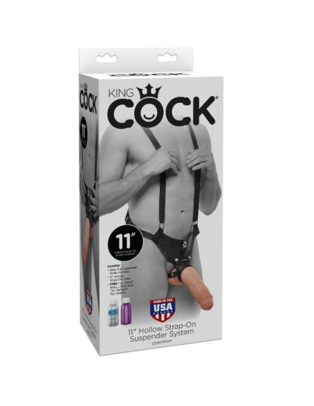 KING COCK - 28 CM TUŠČIABUČIAI STRAP-ON PAKETUKŲ SISTEMA IŠ ODOS