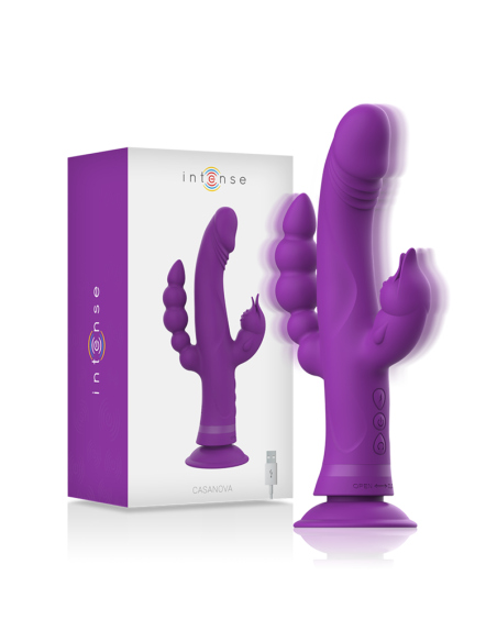 INTENSE - CASANOVA TRIUŠIO SILIKONINIS VIBRATORIUS SU TRIJU VARIKLIU, VIOLETINIS