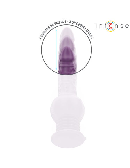 INTENSE - TATUM DAUGIAFUNKCINIS VIBRATORIUS AUKŠTYN IR ŽEMYN VIBRACIJOS STIPRIKLIS 24 CM VIOLETINIS