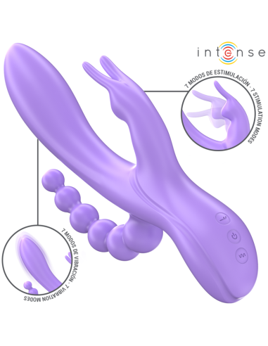 INTENSE - MIKO TRIPLE VIBRATOR RABBIT ir STIMULATOR ir ANAL 7 VIBRATIONS PURPLE