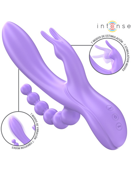 INTENSE - MIKO TRIPLE VIBRATOR RABBIT and STIMULATOR and ANAL 7 VIBRATIONS PURPLE