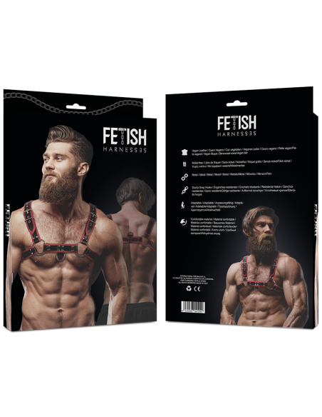FETISH SUBMISSIVE ATTITUDE - MENS ECO-LEATHER CHEST HARNESS BLACK-RED