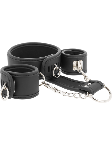 FETISH SUBMISSIVE - VEGAN LEATHER NECKLACE AND HANDCUFFS WITH NOPRENE LINING