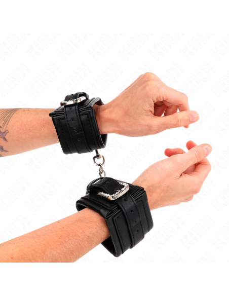 KINK - RHINESTONE BUCKLE WRIST RESTRAINTS BLACK ADJUSTABLE 25-32 CM X 5.5 CM