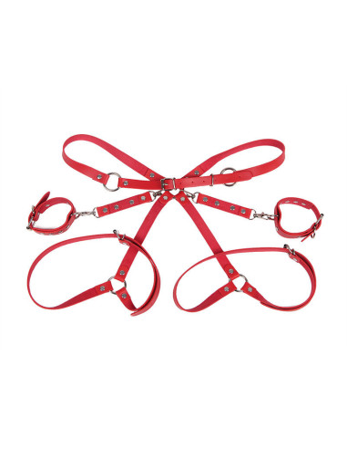 SUBBLIME - 953706 HANDCUFFS WITH BONDAGE BELT RED ONE SIZE