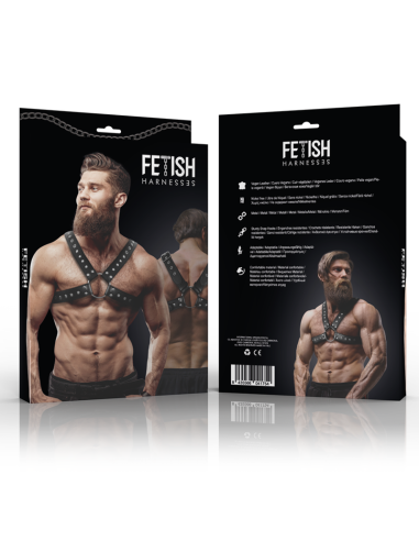 FETISH SUBMISSIVE ATTITUDE – VYRIŠKAS KRYŽMINIS EKOLOGIŠKOS ODOS KRŪTINĖS DIRŽAS SU KNIEDĖMIS