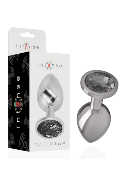 INTENSE - ALUMINUM METAL ANAL PLUG WITH BLACK GLASS SIZE M