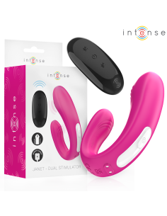 INTENSE - JANET DUAL U-FORMOS STIMULIATORIAUS IR VIBRATORIAUS SU NUOTOLINIO VALDYMO PULTU, ROŽINIS