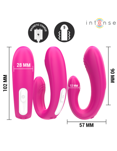 INTENSE - JANET DUAL U-FORMOS STIMULIATORIAUS IR VIBRATORIAUS SU NUOTOLINIO VALDYMO PULTU, ROŽINIS