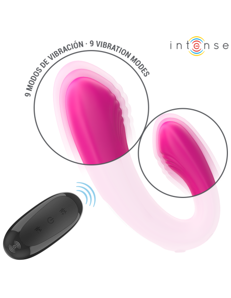INTENSE - JANET DUAL U-FORMOS STIMULIATORIAUS IR VIBRATORIAUS SU NUOTOLINIO VALDYMO PULTU, ROŽINIS