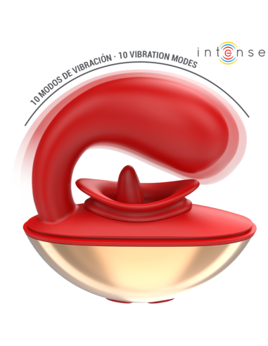 INTENSE - MARIAH VIBRUOJAMASIS IR STIMULIACINIS U FORMOS, 10 RAUDONŲ VIBRAVIMŲ