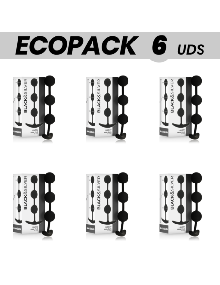 ECOPACK 6 UNITS - BLACKandSILVER HARRY ANAL BALLS CHAIN 14 CM