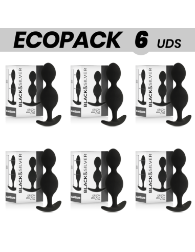 ECOPACK 6 UNITS - BLACKandSILVER ORSON ANAL BALL CHAIN 9 CM