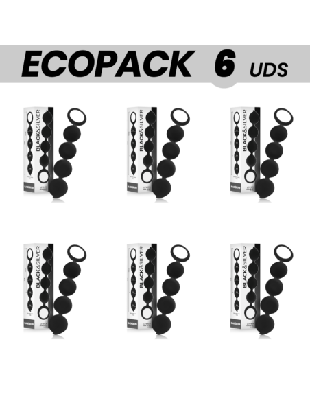 ECOPACK 6 UNITS - BLACKandSILVER LENNON ANAL PLUG WITH ANAL BALLS 15 CM