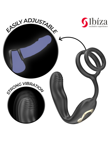 IBIZA - WIGGLE REMOTE CONTROLLED ROTATING ANAL PLUG WITH PERINEAL VIBRATION AND PENIS ENHANCING RINGS