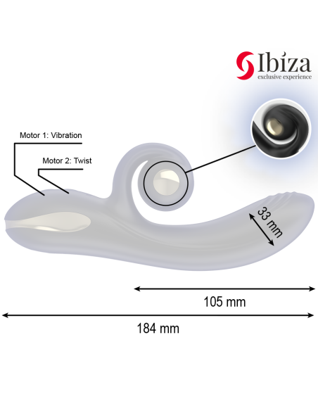 IBIZA - TWISTER VIBRATOR WITH CURVE STIMULATOR AND VIBRO-ROTATION