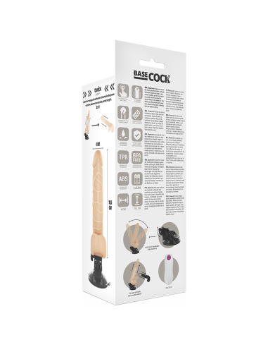 BASECOCK - REALISTINIS VIBRATORIUS SU NUOTOLINIO VALDYMO VALDYMU, NATŪRALUS, SU SĖKLĖLĖMIS 19,5 CM -O- 4 CM