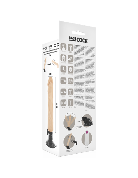BASECOCK - REALISTINIS VIBRATORIUS SU NUOTOLINIO VALDYMO VALDYMU, ODOS DYDIS 21 CM -O- 4 CM