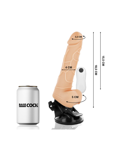 BASECOCK – REALISTINIS VIBRATORIUS SU NUOTOLINIO VALDYMO VALDYMU, ODOS IŠMAŠA 18,5 CM – O – 4 CM