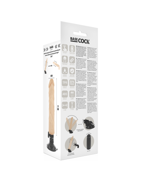 BASECOCK - REALISTINIS VIBRATORIUS SU NUOTOLINIO VALDYMO VALDYMU, ODOS DYDIS 21 CM -O- 4 CM