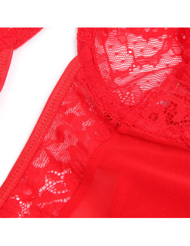 SUBBLIME - TEDDY WITH GARTER WITH LACE DETAIL AND STRIPS RED S-M