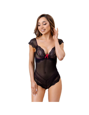 LIVCO CORSETTI FASHION - EVELYN LC 20243 KEPURĖ SU NĖRINIŲ APDAILA IR SKAIDRIAIS SKILTELIAIS, JUODA S-M