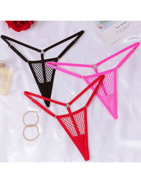 CHILIROSE - CR 4856 RED FISHNET MICRO THONG S-M