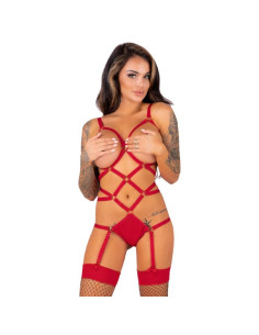 LIVCO CORSETTI FASHION - THIARA LC 20213 SET BODY STOCKINGS RED S-M