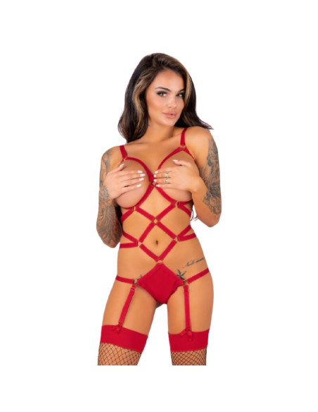 LIVCO CORSETTI FASHION - THIARA LC 20213 SET BODY STOCKINGS RED S-M