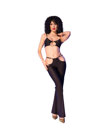 CHILIROSE - CR 4851 BLACK TOP AND LEGGINGS SET WITH GOLDEN ACCESSORIES S