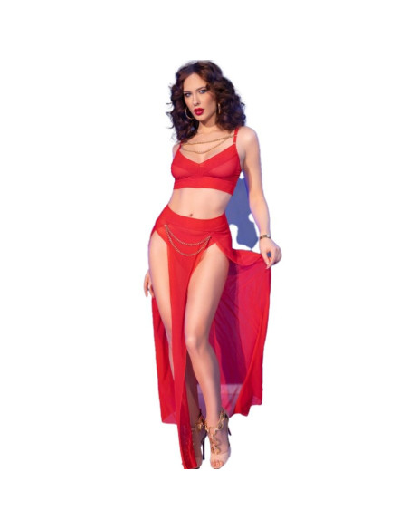 CHILIROSE - CR 4850 RED TOP AND LEGGINGS SET WITH GOLDEN ACCESSORIES S