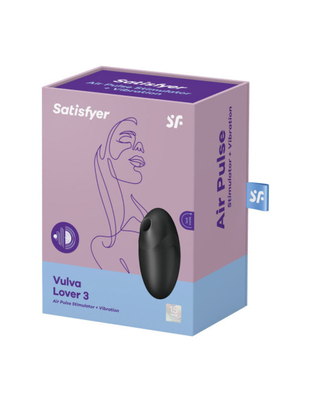 SATISFYER - VULVA LOVER 3 oro impulsų stimuliatorius ir vibratorius, juodas