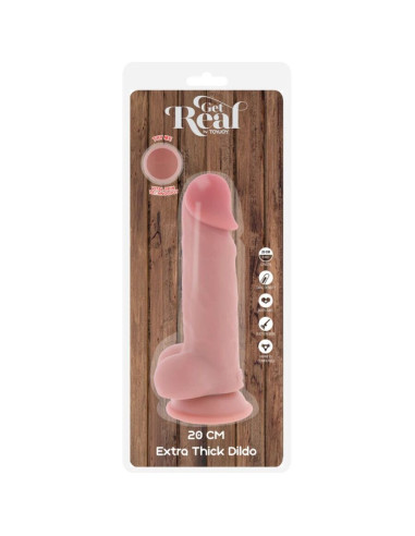GET REAL - DELUXE REALISTINIS PENIS SU SĖKLIDĖMIS, YPAČ STORAS, 20 CM