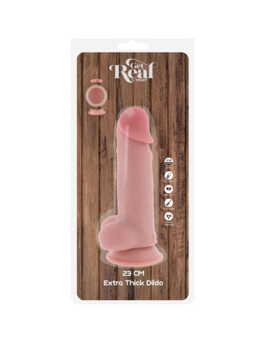 GET REAL - DELUXE REALISTINIS PENIS SU SĖKLIDĖMIS, YPAČ STORAS, 23 CM