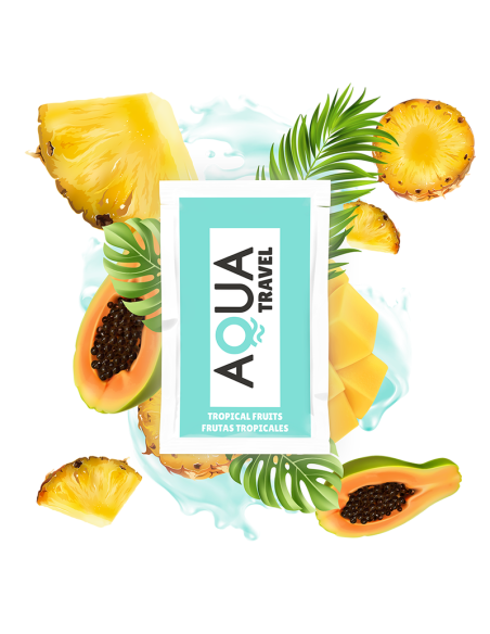 AQUA TRAVEL - TROPIKINIŲ VAISIŲ SKONIO VANDENS PAGRINDU PAGAMINTAS LUBRIKANTAS 6 ML