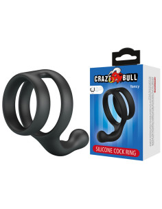 CRAZY BULL - YANCY DOUBLE COCK AND BALL RING BLACK 2