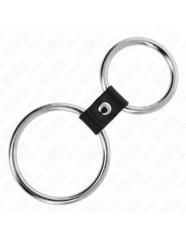 KINK - DOUBLE METAL PENIS RING 3.7 CM TO 5 CM CONNECTED BY LEATHER STRAP MODEL 1