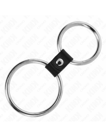 KINK - Dvigubas metalinis penio žiedas 3,7–5 cm, sujungtas odiniu dirželiu, 1 modelis