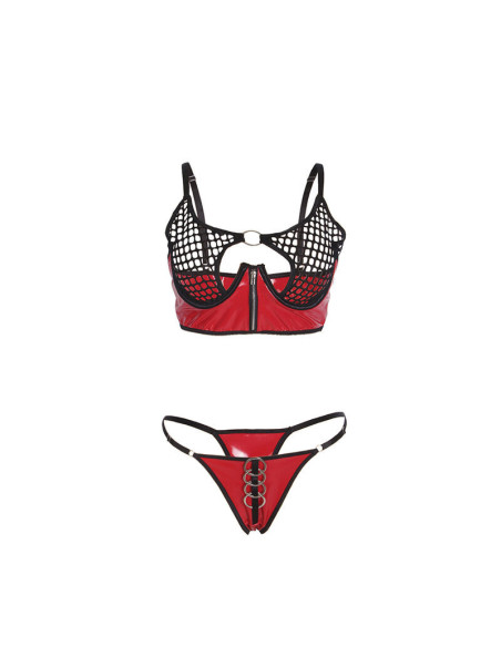 SUBBLIME - 955533 RED PATENT LEATHER MESH ZIPPER BRA SET S-M